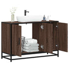 Wastafelkast 90x33x60 cm bewerkt hout metaal bruin