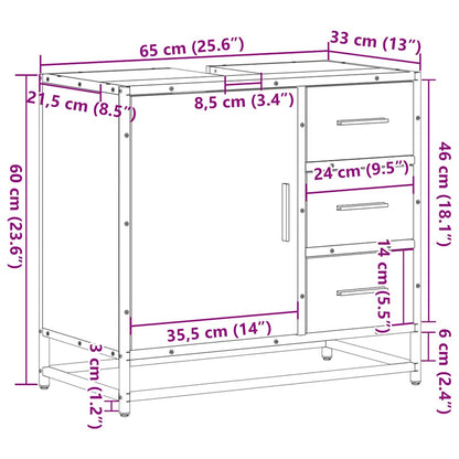 Wastafelkast 65x33x60 cm bewerkt hout sonoma eikenkleurig