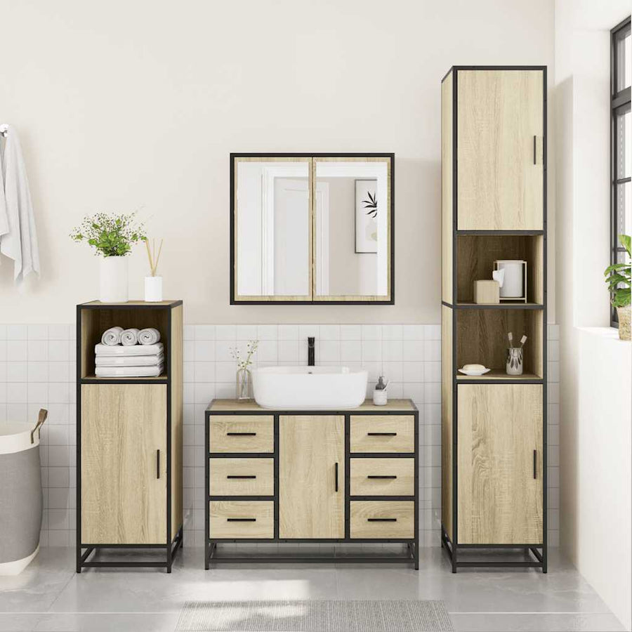 Wastafelkast 80x33x60 cm bewerkt hout sonoma eikenkleurig