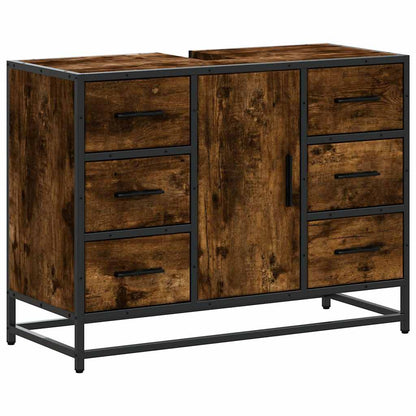 Wastafelkast 80x33x60 cm bewerkt hout gerookt eikenkleurig