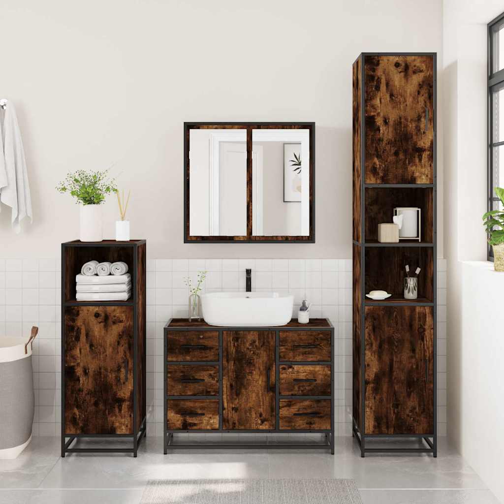 Wastafelkast 80x33x60 cm bewerkt hout gerookt eikenkleurig