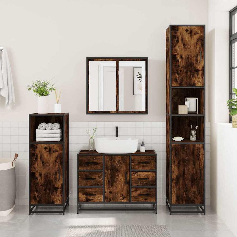 Wastafelkast 80x33x60 cm bewerkt hout gerookt eikenkleurig