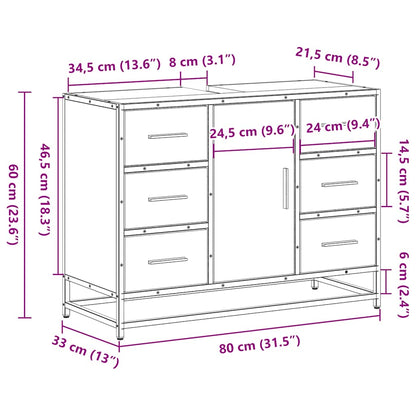 Wastafelkast 80x33x60 cm bewerkt hout gerookt eikenkleurig