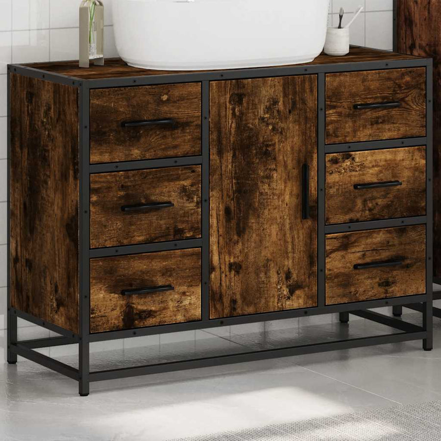 Wastafelkast 80x33x60 cm bewerkt hout gerookt eikenkleurig