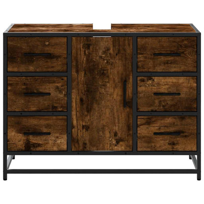 Wastafelkast 80x33x60 cm bewerkt hout gerookt eikenkleurig