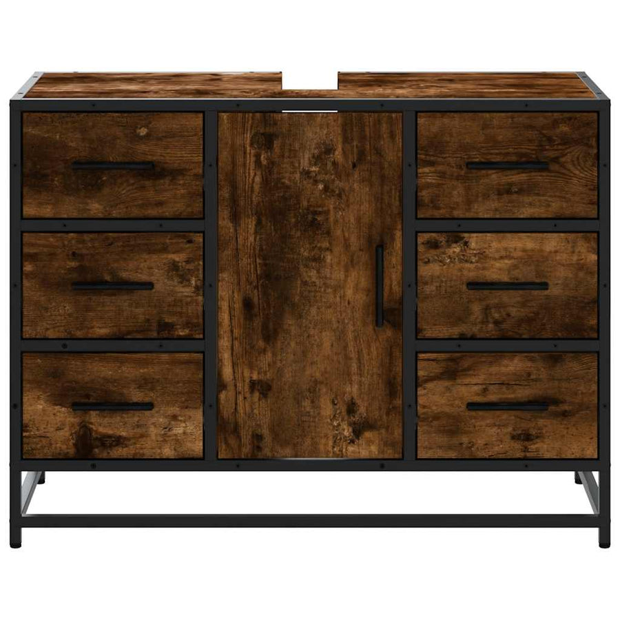 Wastafelkast 80x33x60 cm bewerkt hout gerookt eikenkleurig