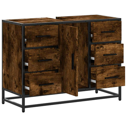 Wastafelkast 80x33x60 cm bewerkt hout gerookt eikenkleurig