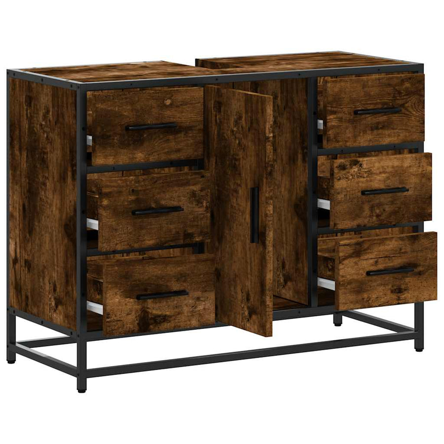 Wastafelkast 80x33x60 cm bewerkt hout gerookt eikenkleurig
