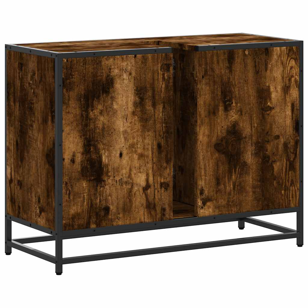 Wastafelkast 80x33x60 cm bewerkt hout gerookt eikenkleurig