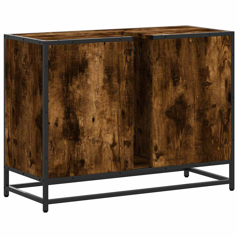 Wastafelkast 80x33x60 cm bewerkt hout gerookt eikenkleurig