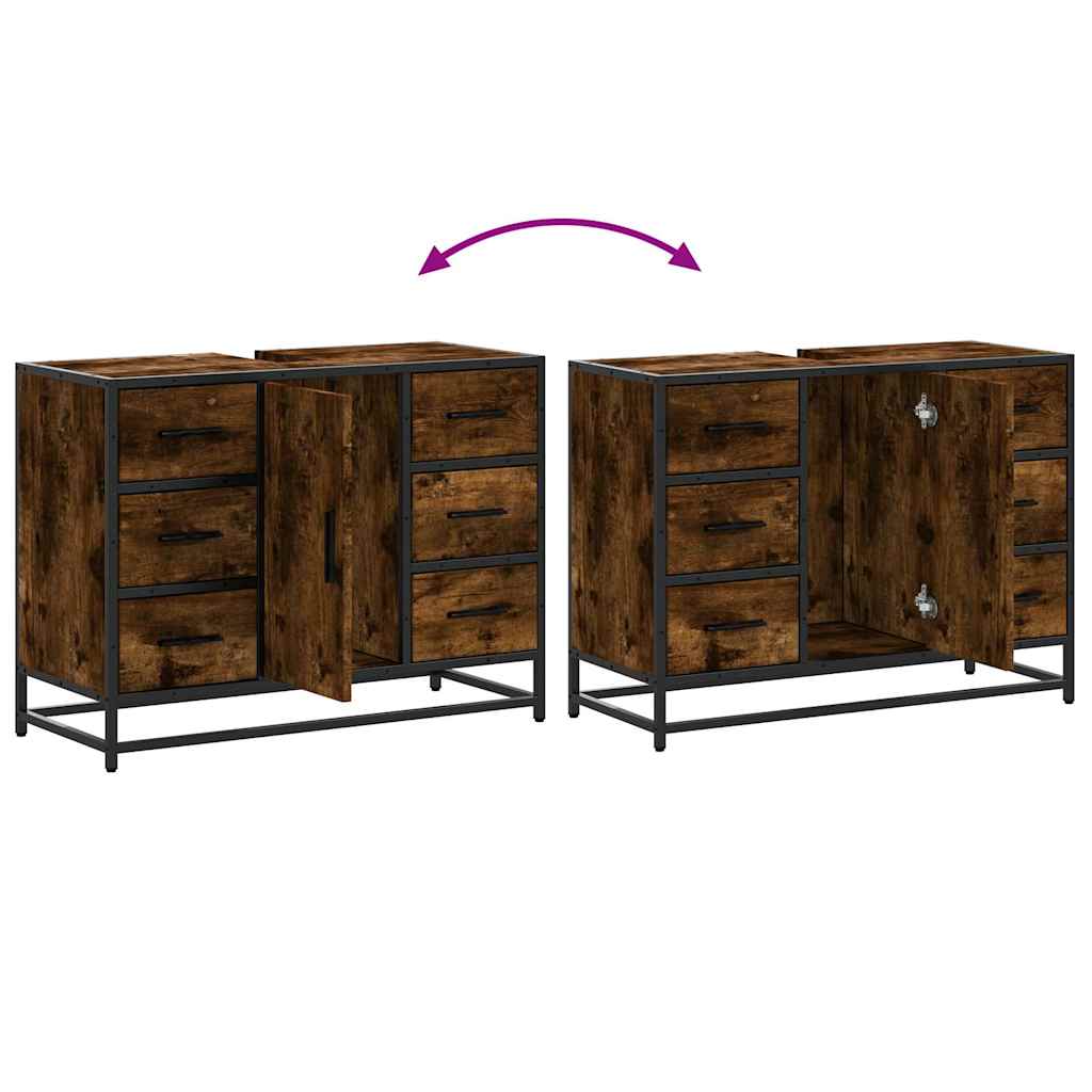 Wastafelkast 80x33x60 cm bewerkt hout gerookt eikenkleurig