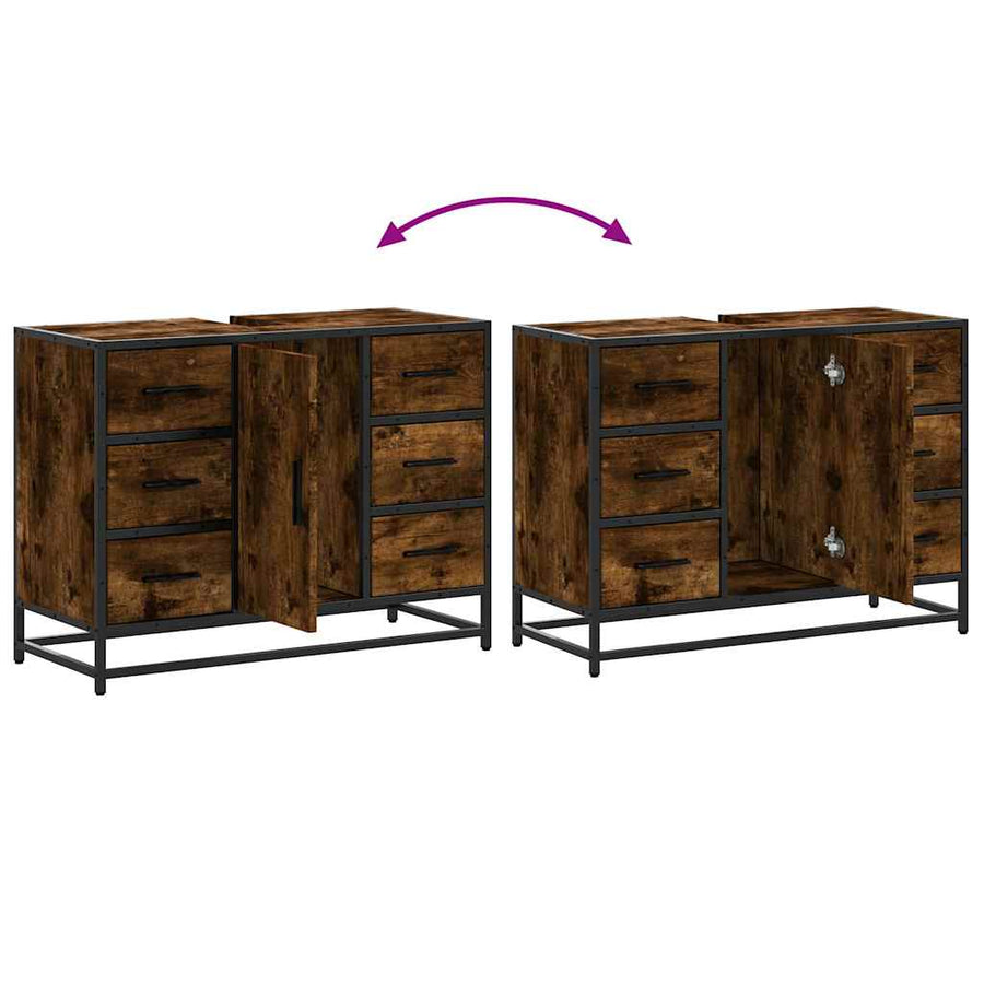 Wastafelkast 80x33x60 cm bewerkt hout gerookt eikenkleurig