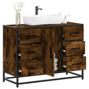Wastafelkast 80x33x60 cm bewerkt hout gerookt eiken