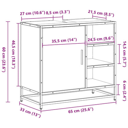 Wastafelkast 65x33x60 cm bewerkt hout sonoma eikenkleurig