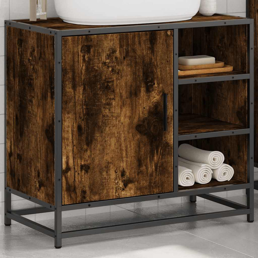 Wastafelkast 65x33x60 cm bewerkt hout gerookt eikenkleurig