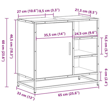 Wastafelkast 65x33x60 cm bewerkt hout bruin eikenkleur