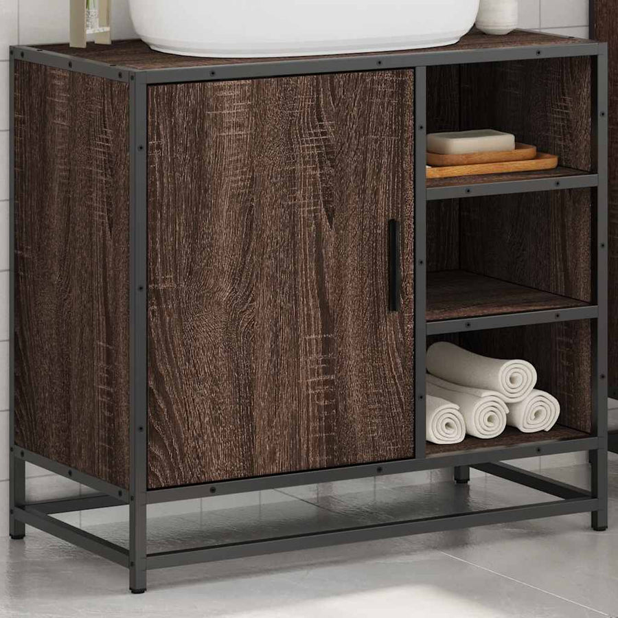 Wastafelkast 65x33x60 cm bewerkt hout bruin eikenkleur
