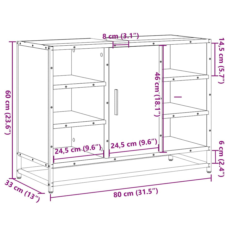 Wastafelkast 80x33x60 cm bewerkt hout sonoma eikenkleurig