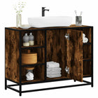 Wastafelkast 80x33x60 cm bewerkt hout gerookt eiken