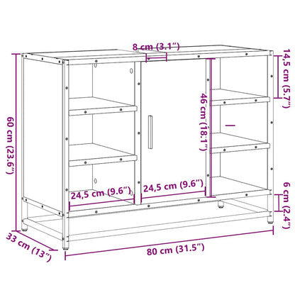 Wastafelkast 80x33x60 cm bewerkt hout grijs sonoma eikenkleurig
