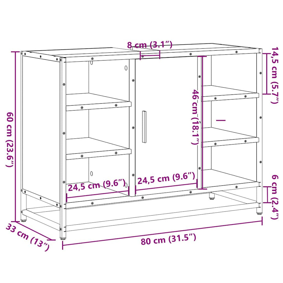 Wastafelkast 80x33x60 cm bewerkt hout grijs sonoma eikenkleurig