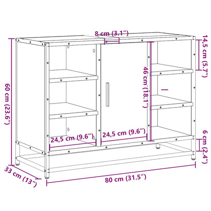 Wastafelkast 80x33x60 cm bewerkt hout bruin eikenkleurig