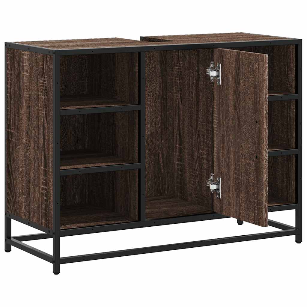 Wastafelkast 80x33x60 cm bewerkt hout bruin eikenkleurig