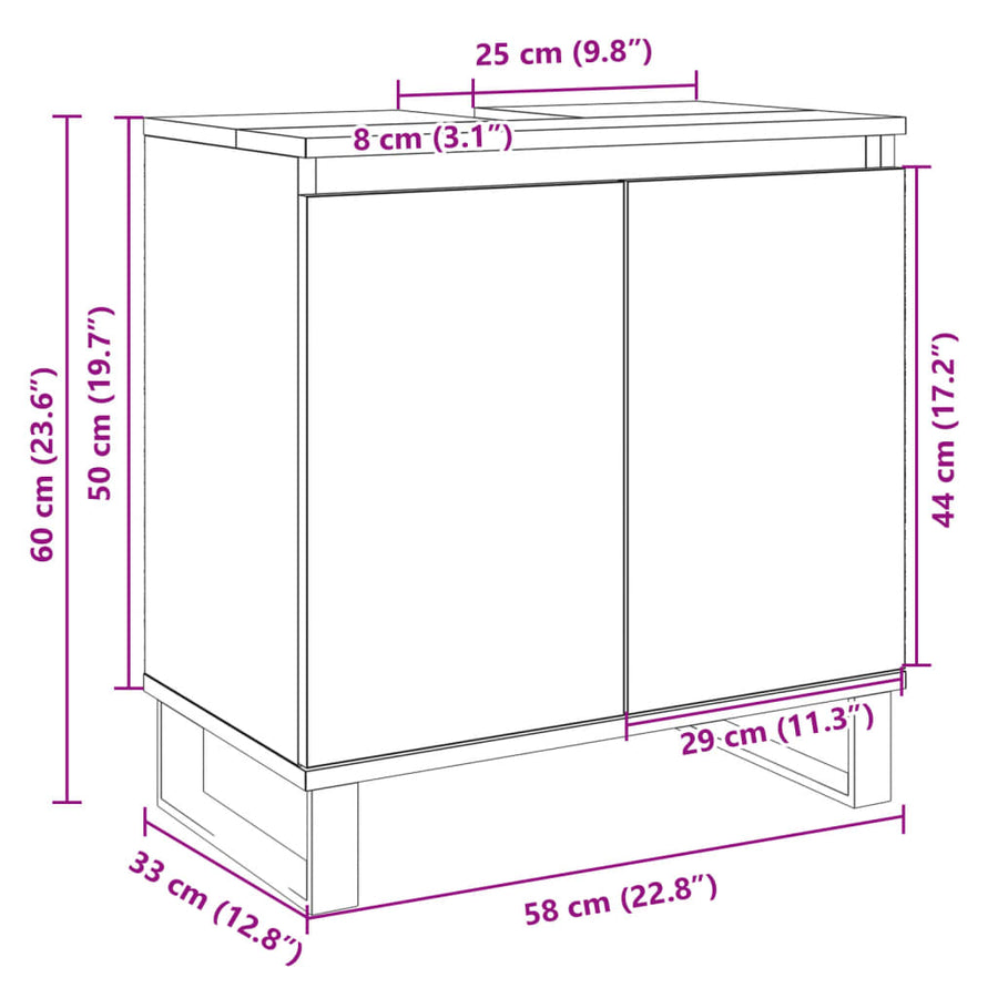 Badkamerkast 58x33x60 cm bewerkt hout sonoma eikenkleurig