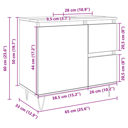 Badkamerkast 65x33x60 cm bewerkt hout sonoma eikenkleurig