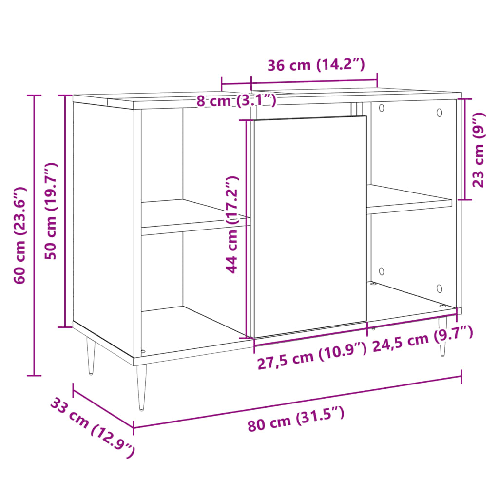 Badkamerkast 80x33x60 cm bewerkt hout sonoma eikenkleurig