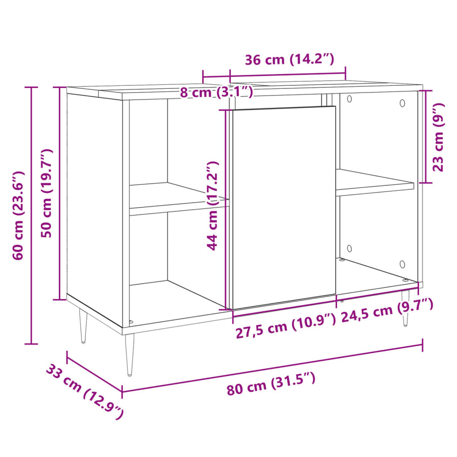 Badkamerkast 80x33x60 cm bewerkt hout sonoma eikenkleurig