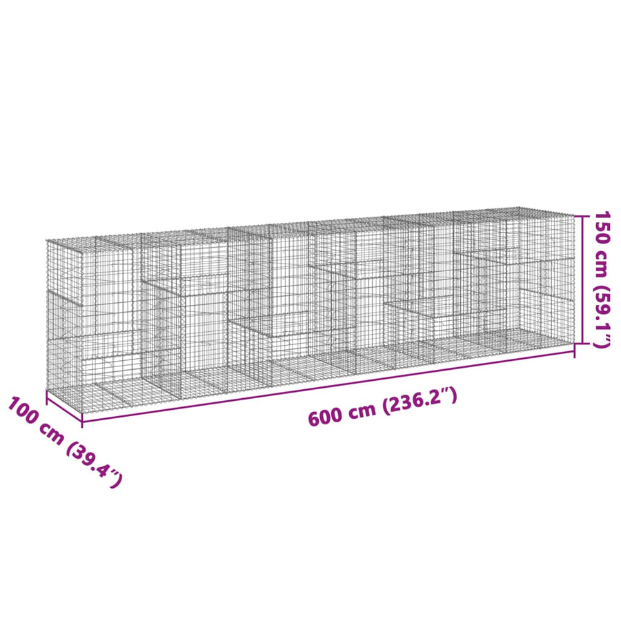 Schanskorf 600x100x150 cm gegalvaniseerd ijzer zilverkleurig