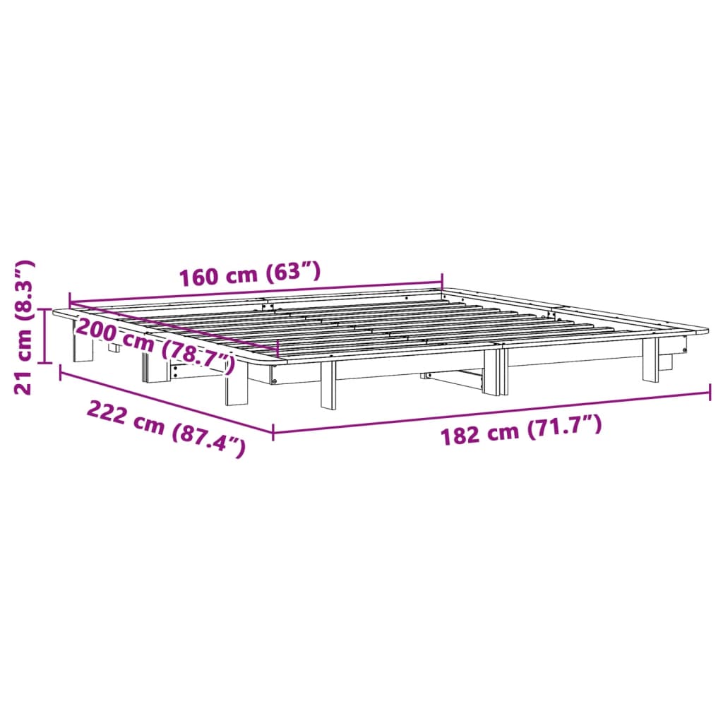 Bedframe zonder matras massief grenenhout wasbruin 160x200 cm