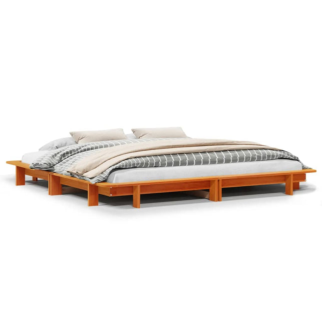 Bedframe massief grenenhout wasbruin 160x200 cm