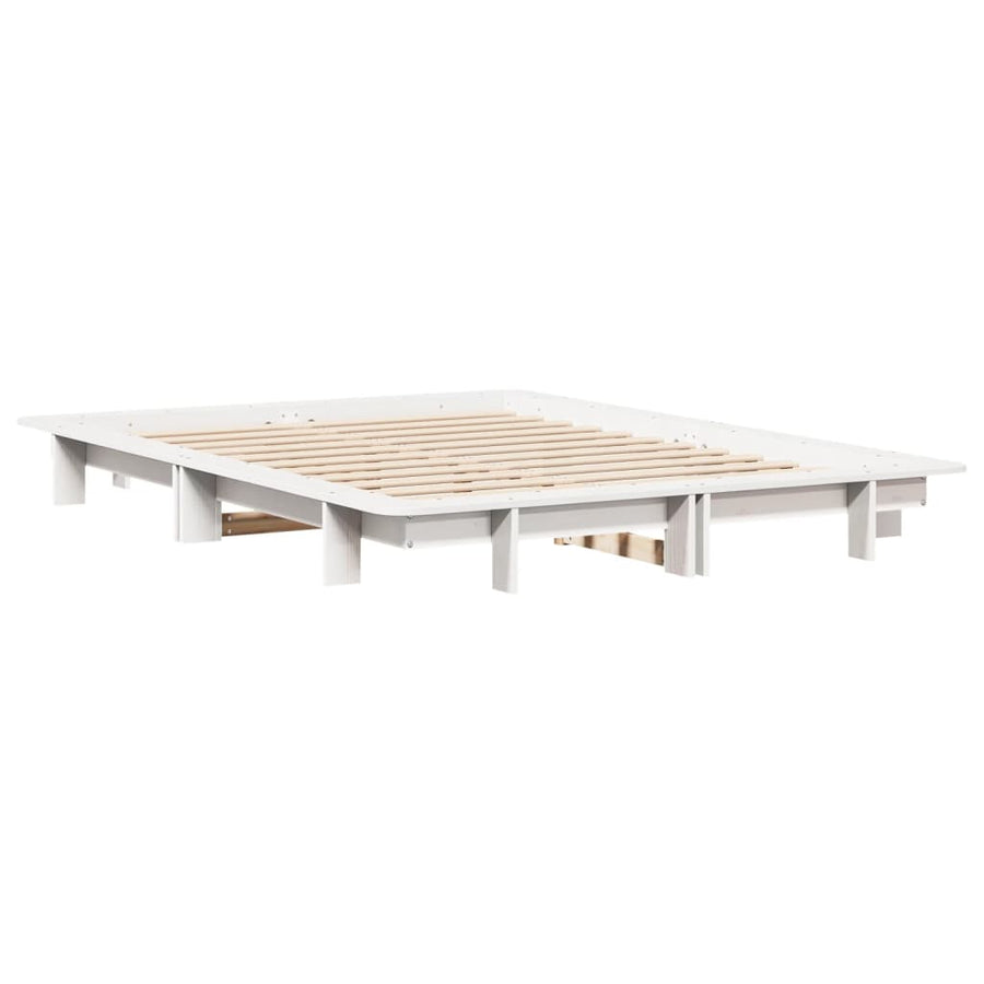 Bedframe massief grenenhout wit 150x200 cm