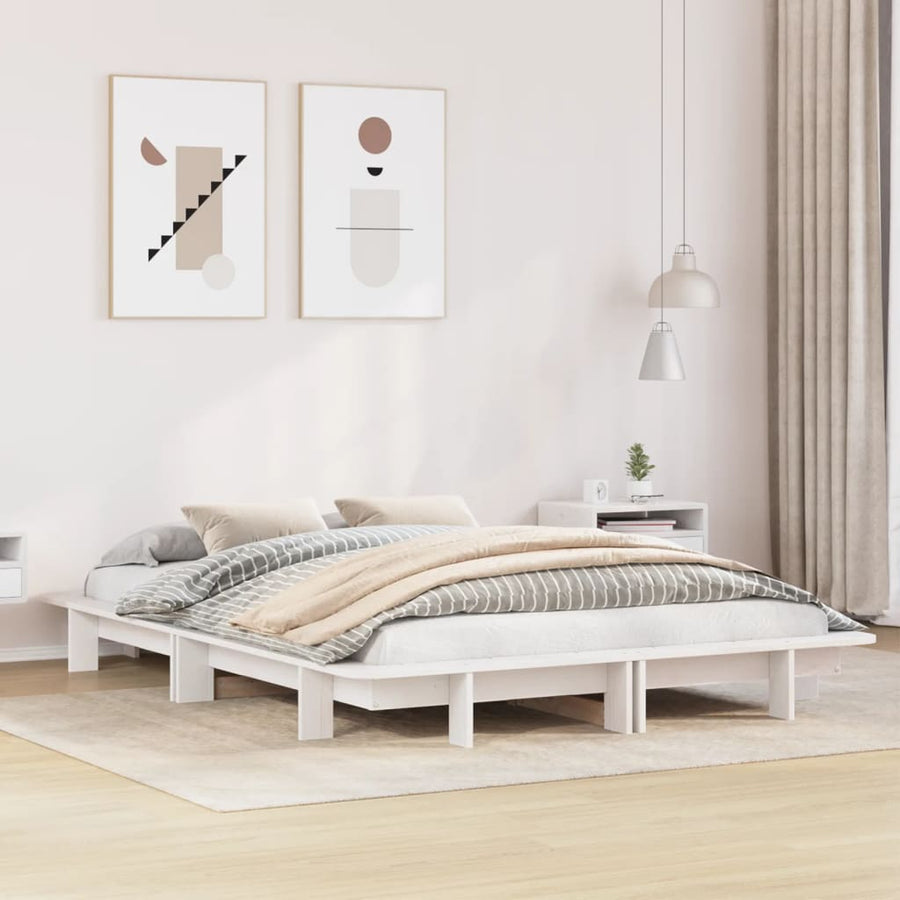 Bedframe massief grenenhout wit 150x200 cm