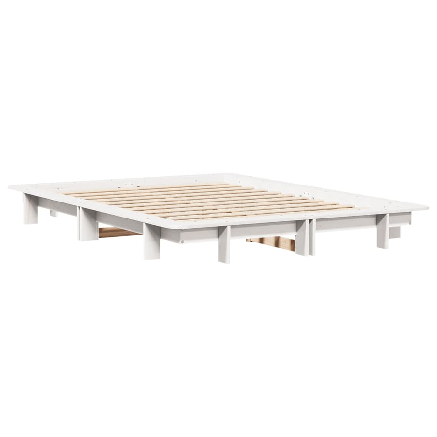 Bedframe massief grenenhout wit 150x200 cm