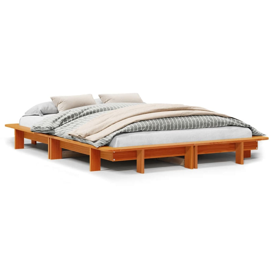 Bedframe massief grenenhout wasbruin 120x200 cm