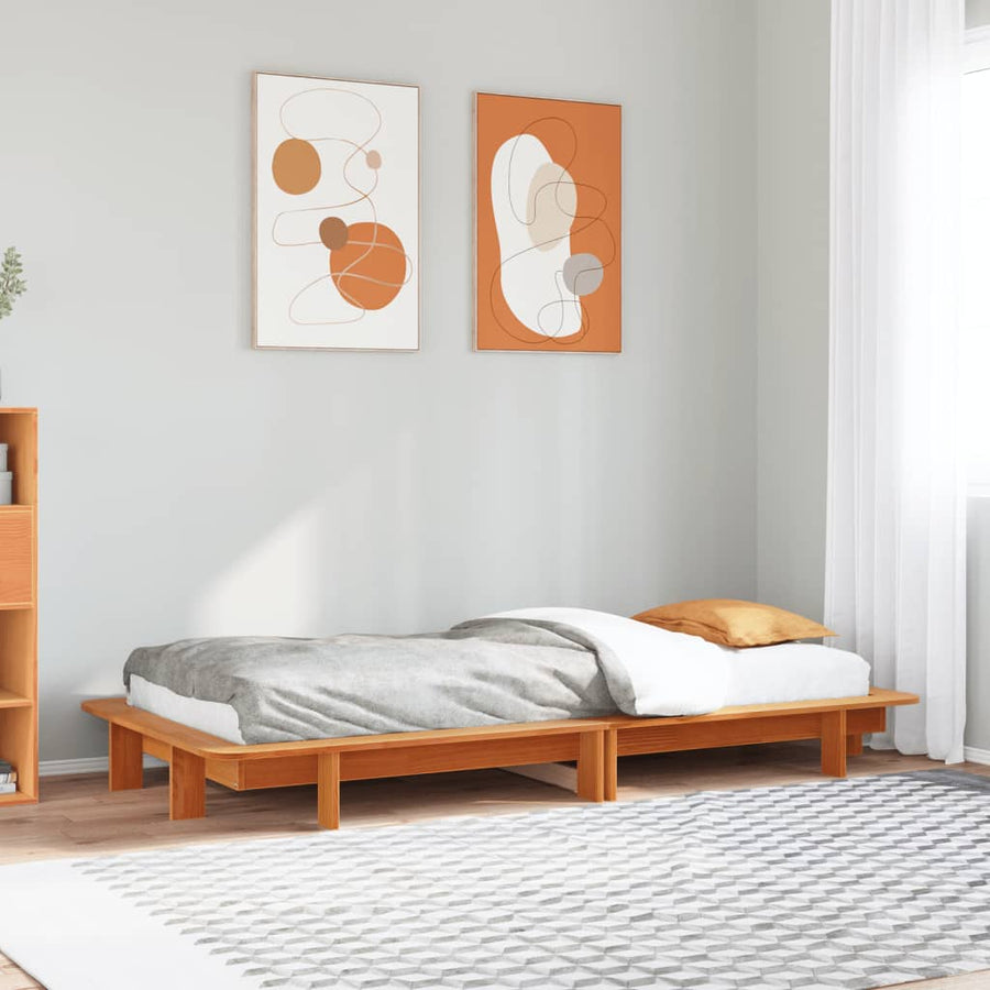 Bedframe massief grenenhout wasbruin 100x200 cm