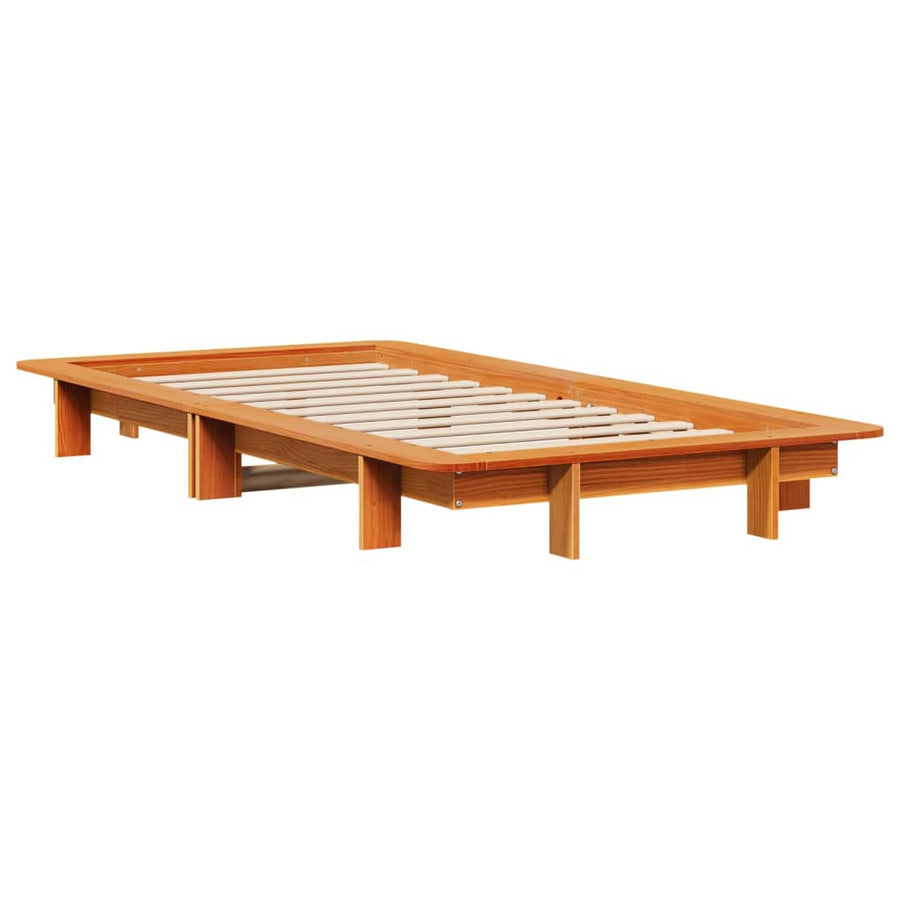 Bedframe massief grenenhout wasbruin 100x200 cm