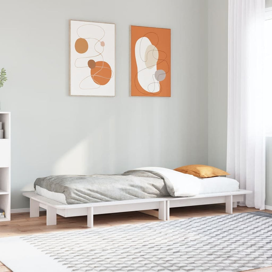 Bedframe massief grenenhout wit 90x200 cm