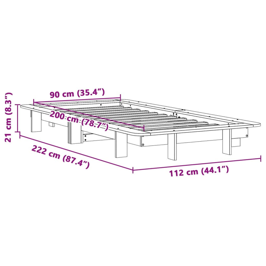 Bedframe massief grenenhout wit 90x200 cm