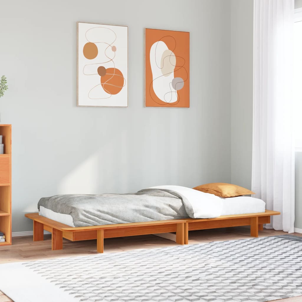 Bedframe massief grenenhout wasbruin 90x200 cm