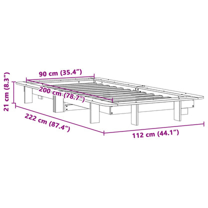 Bedframe massief grenenhout wasbruin 90x200 cm