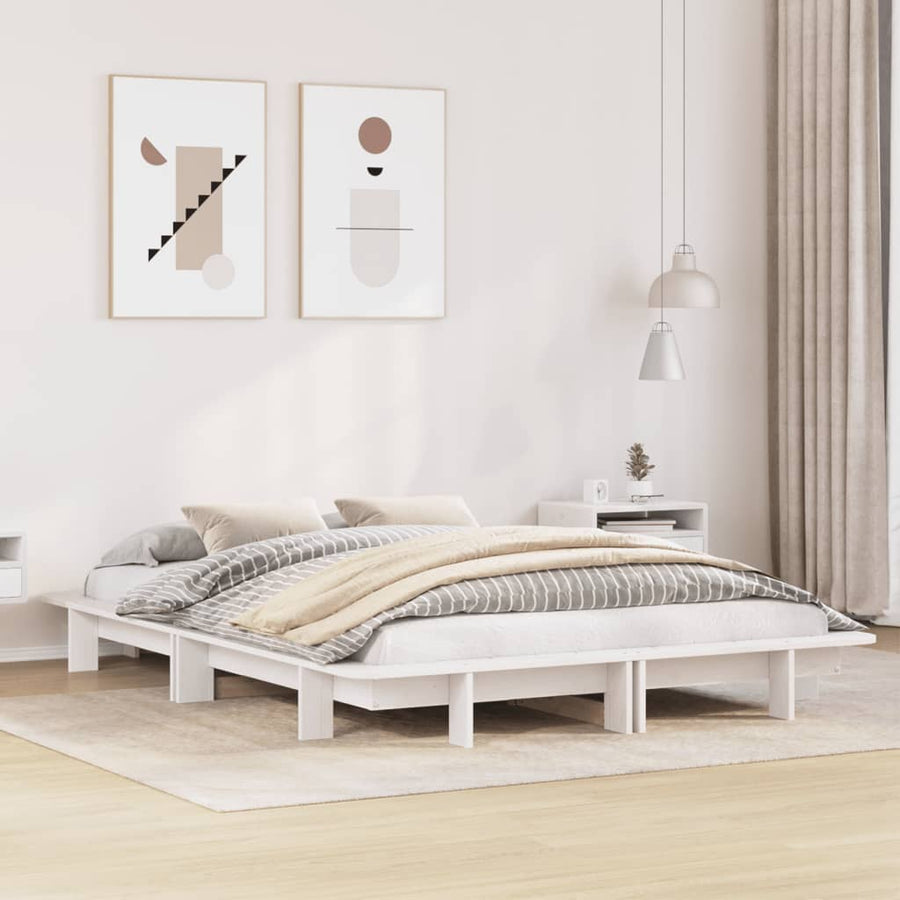 Bedframe massief grenenhout wit 140x190 cm