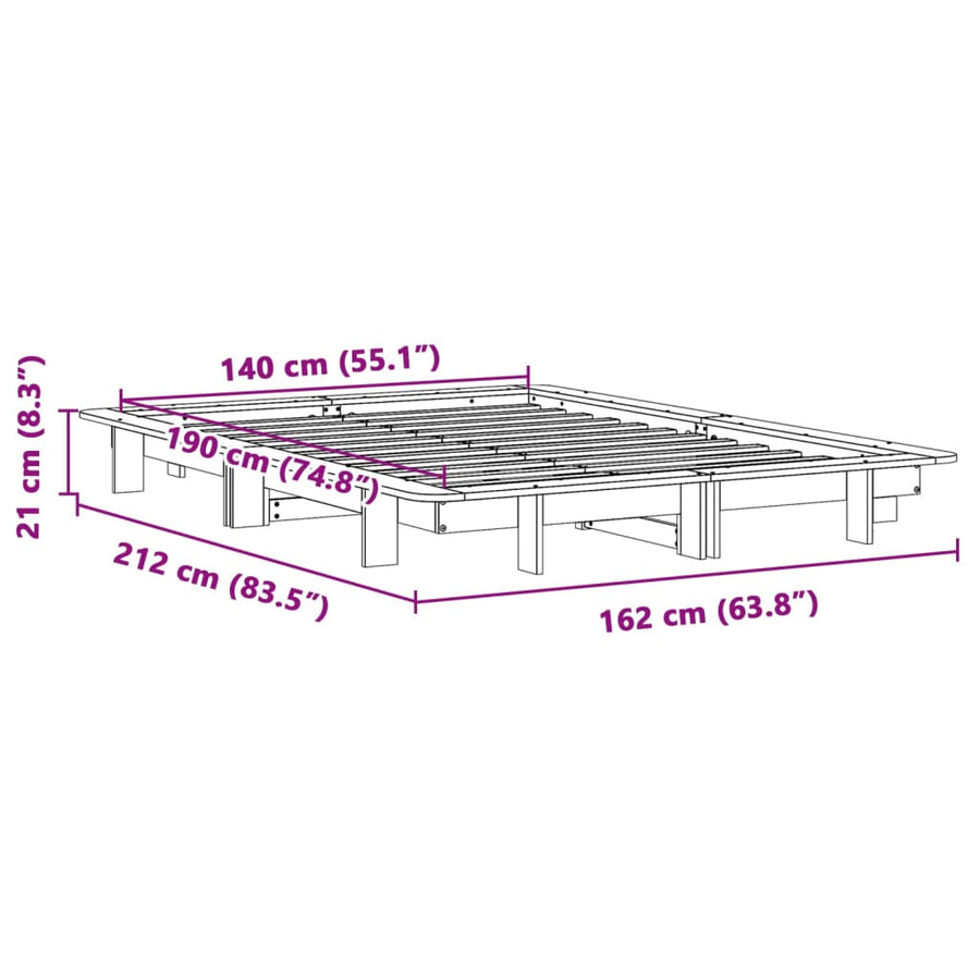 Bedframe massief grenenhout wit 140x190 cm