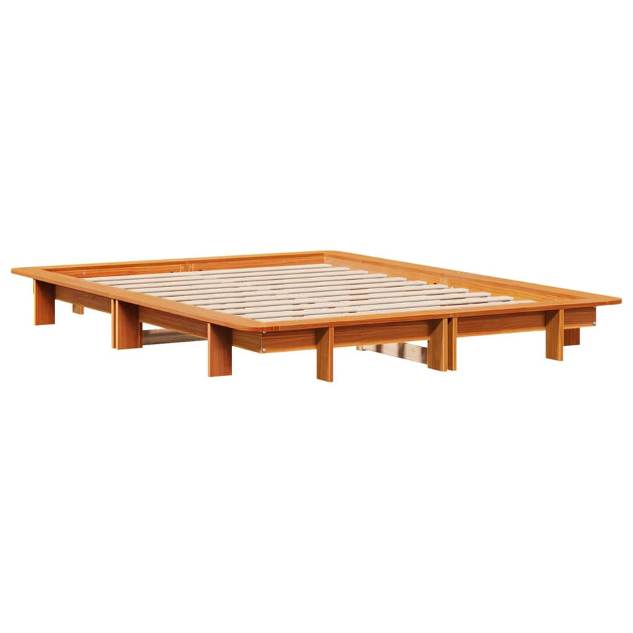 Bedframe massief grenenhout wasbruin 135x190 cm