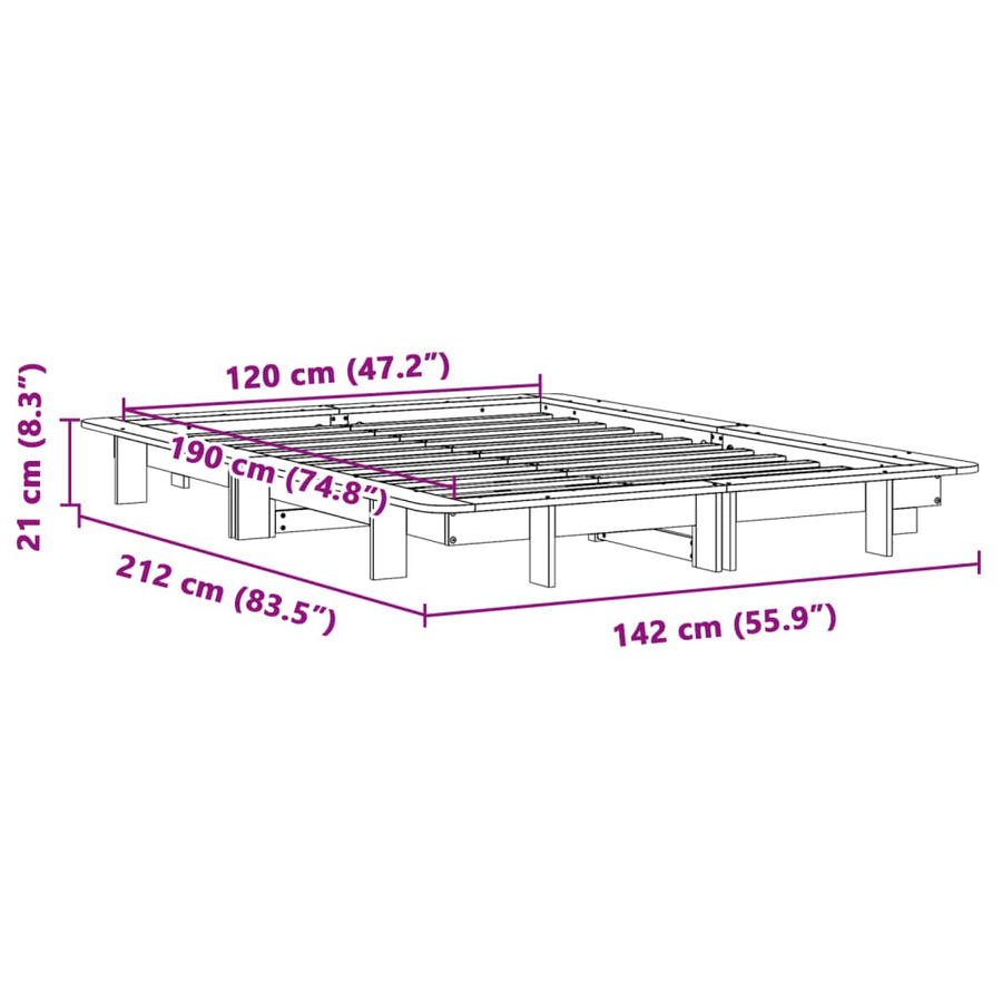 Bedframe massief grenenhout wit 120 x 190 cm