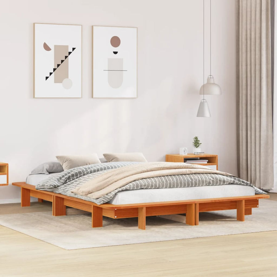 Bedframe massief grenenhout wasbruin 120x190 cm