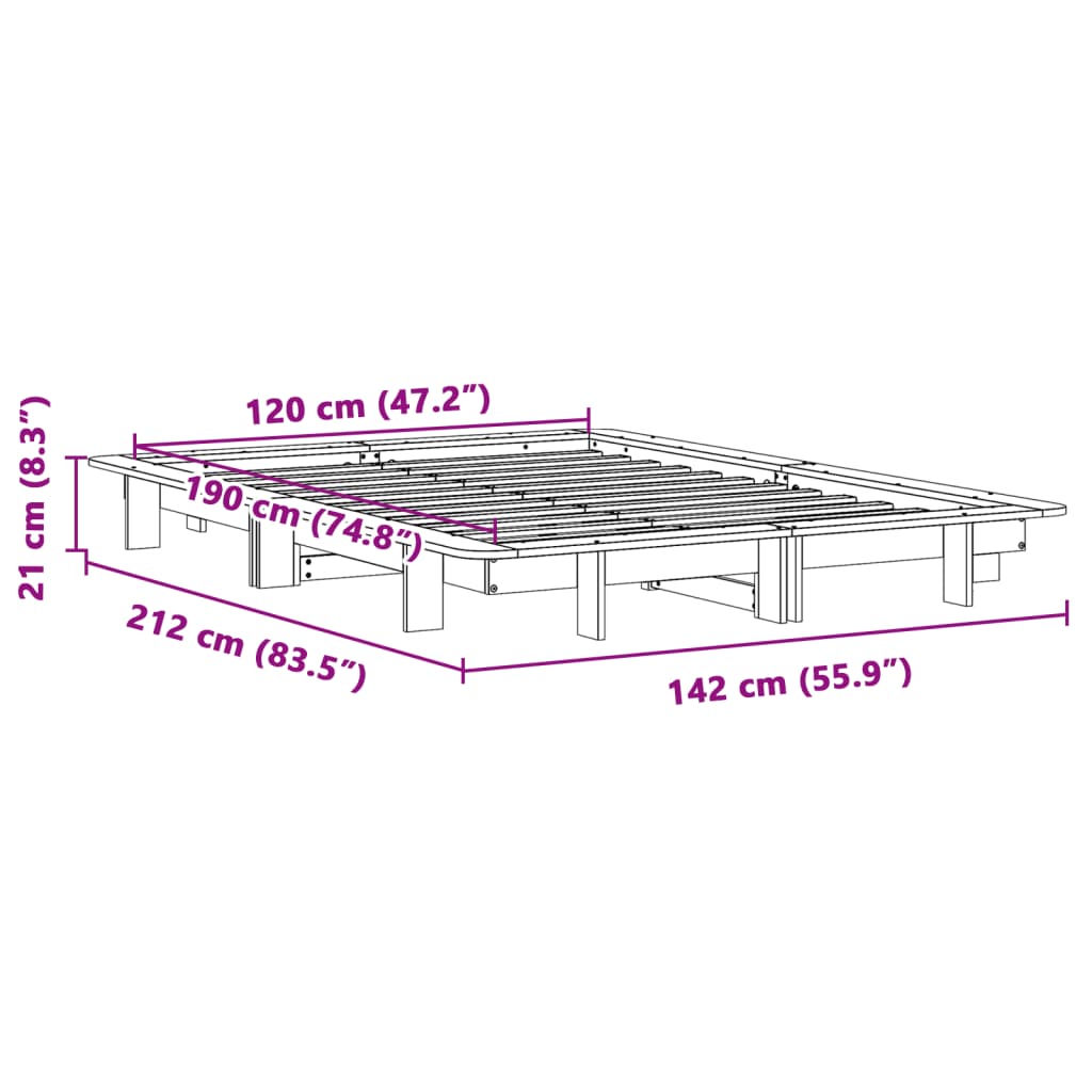 Bedframe massief grenenhout wasbruin 120x190 cm